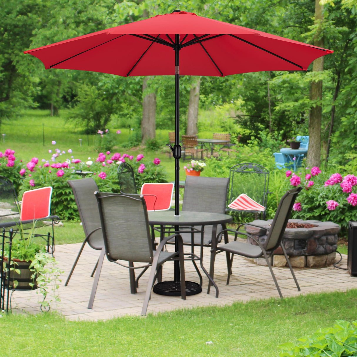 Yaheetech 10FT Patio Umbrella Outdoor Patio Yard Market Table Umbrella with Push Button Tilt & Crank for Garden/Beach/Lawn/Deck/Backyard/Pool, 8 Ribs, Red Yaheetech