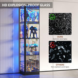 Display Cabinet with Glass Doors, 68" Corner Curio Cabinets with LED Lights, 4-Tier Glass Display Case for Collectibles/Toys/Books, Mirrored Storage Cabinet, Black Dystler