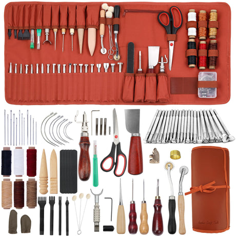 Dorhui Leather Working Tools Kit with Custom Storage Bag Leather Stamping Tools Leathering Craft Making for Cutting Punching Sewing Carving Stamping Dorhui