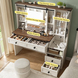 EnHomee 47.2" W Farmhouse Vanity Desk with Mirror and Lights, Makeup Vanity with Charging Station & 4 Drawers,Makeup Vanity Table for Bedroom,White,Stool not Included EnHomee