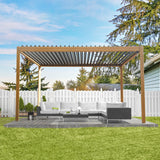 Domi Louvered Pergola 10x13FT, Outdoor Wood Grain Pergola Aluminum Frame with Adjustable Rainproof Metal Roof, Permanent Sun Shade with Drainage System for Deck Garden Yard domi outdoor living