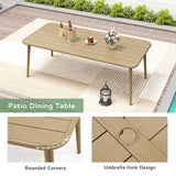 LUXIJOY Patio Dining Set 9-Piece Outdoor, Wood-Grain Aluminum Table with Umbrella Hole, Outdoor Table and Chairs Set with Removable Cuhsion, Woven Rope Back Chairs for Lawn, Garden, Backyard LUXIJOY