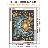 DIY 5D Diamond Painting Kit, Celestial Sun Moon Peace Design, Round Full Drill Crystal Art, Black Background Wall Decor, 12x16 Inch WGSMGL