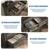 IDEALHOUSE Farmhouse Tall Dresser for Bedroom with 7 Drawers, 50" Tall Large Wood Chest of Drawers with Jewelry Storage for Bedroom, Living Room, Hallway, Dark Oak IDEALHOUSE