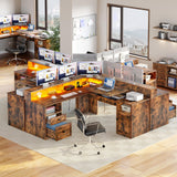 YITAHOME L Shaped Desk with Power Outlets & LED Lights, 60” Corner Computer Desk with Drawers & Lift Top, Home Office Desk with Monitor Stand & File Cabinet, Wood Height Adjustable Desk, Rustic Brown YITAHOME