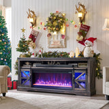 OKD Fireplace TV Stand for 85" TV, 33" Tall Highboy Farmhouse Entertainment Center w/ 42'' Electric Fireplace & LED Light, Rustic Media Console w/Sliding Barn Door for Living Room, Drak Rustic Oak OKD