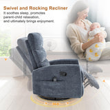 Manual Swivel Rocker Recliner Chair for Adults, Overstuffed Reclining Glider Chair for Nursing with Vibration Massage & Heat, Living Room Rocking Recliner 3-Stage backrest, Chenille Fabric Blue EZZUP