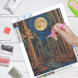 JWVK WVK Celestial Full Moon Mystical Forest Diamond Art Kits, Dark Academia Enchanted Forest Landscape DIY Diamond Gem Painting Art Kits for Kids Adults Beginners, Whimsical Home Decor 10x11.8 Inch JWVK