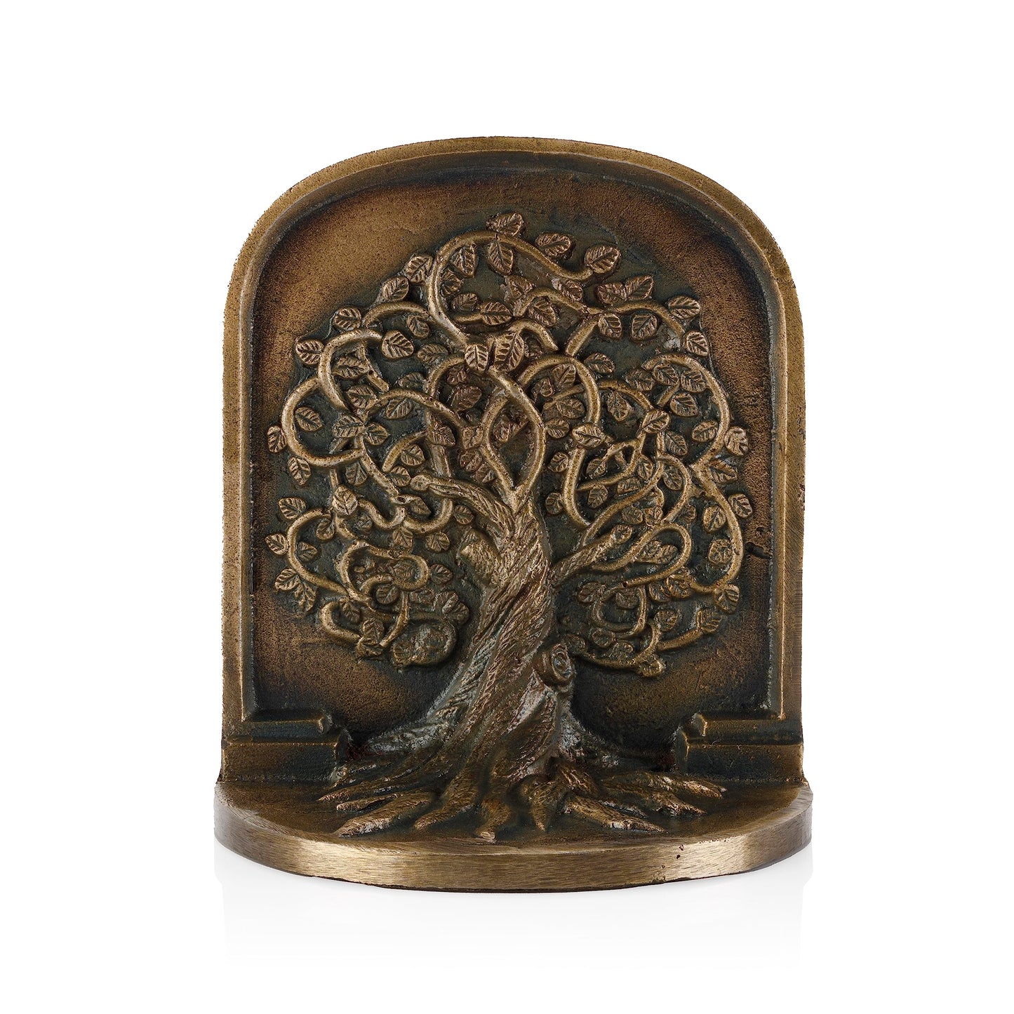 CRAFTSMAN ROAD Tree of Life Bookends, Antique Brass, 2 Decorative Bookends for Shelves or Bookcase, Cast Iron, Non-Skid Heavy Bookends, Home Décor Gift