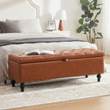 Dowiean 51.8’’ Storage Ottoman Bench, Faux Leather Ottoman with Storages, Window Benches Holds up to 330lbs, Upholstered Storage Bench for Bedroom, Living Room, Entryway and Family Room, Brown Dowiean
