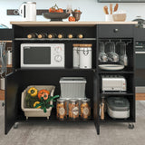 IRONCK Rolling Kitchen Island Cart with Drop-Leaf and Wine Rack, Microwave Rack Serving Cart on Wheels with Drawer & Shelves & Spice Rack & Cup Hanging, Black IRONCK