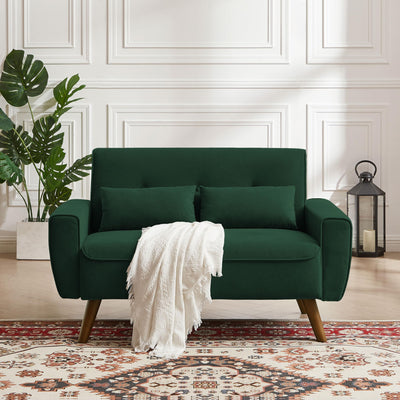 Jarenie 48.8" Small Loveseat Sofa, Mid Century Modern Love Seat Couch with Back Cushions and Wood Legs, 2 Seater Couches for Living Room, Bedroom, Small Spaces, Green