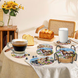 Spring Horse Diamond Art Coasters: 8 Pcs Standing Horse Diamond Painting Coasters with Holder, DIY Crafts Kit for Adults Beginners Home Decor Gifts CRASHOT