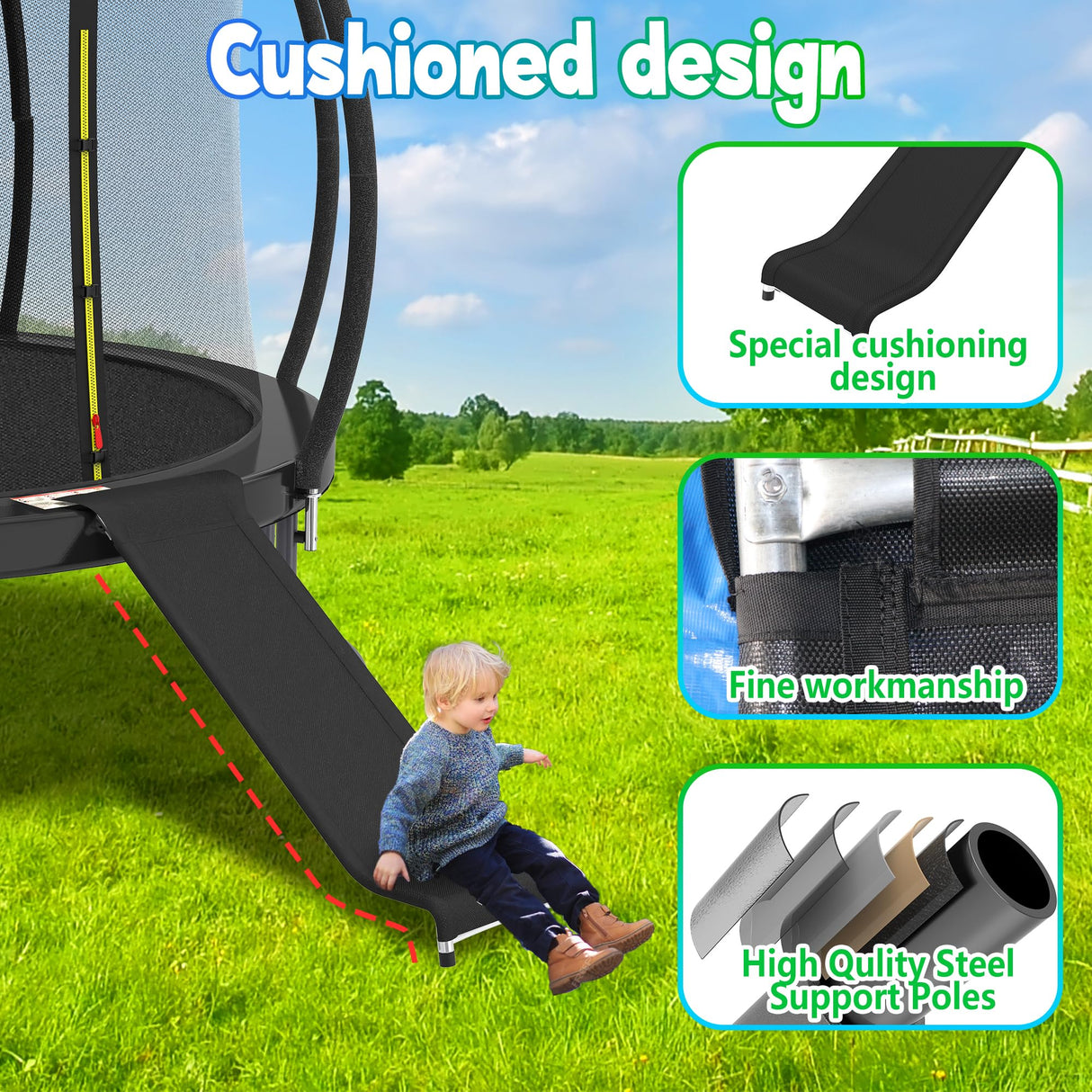 Deomod Trampoline Slide, 10FT 12FT 14FT 15FT 16FT Trampoline Universal Slides, Trampoline Accessories with Cushioning Effect, Suitable for Children to Climb Up and Slide Down, Safety Slider (Silver) deomod