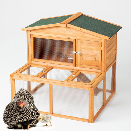 TAKUKA Outdoor Mobile Wooden Chicken Coop with Run， Small Animals Rabbit Hutch with Nest Box, 2 Story Duck Cage Hutch with Weatherproof for Backyard (43W*38D*39H) TAKUKA