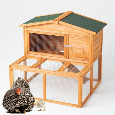 TAKUKA Outdoor Mobile Wooden Chicken Coop with Run， Small Animals Rabbit Hutch with Nest Box, 2 Story Duck Cage Hutch with Weatherproof for Backyard (43W*38D*39H)