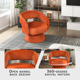 Lexicon 360 Degree Swivel Accent Chair, Modern Comfy Velvet Round Barrel Chair, Open Back, Plush Foam Cushions, Metal Swivel Base for Living Room/Bedroom/Office, Orange Lexicon