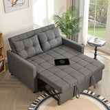 52" Sleeper Sofa with Pull-Out Bed, 3-in-1 Convertible Sofa Bed, Loveseat with Stepless Adjustable Backrest and Side Pocket, for Living Room Dorm Apartment, Linen, Dark Gray GOSUHI