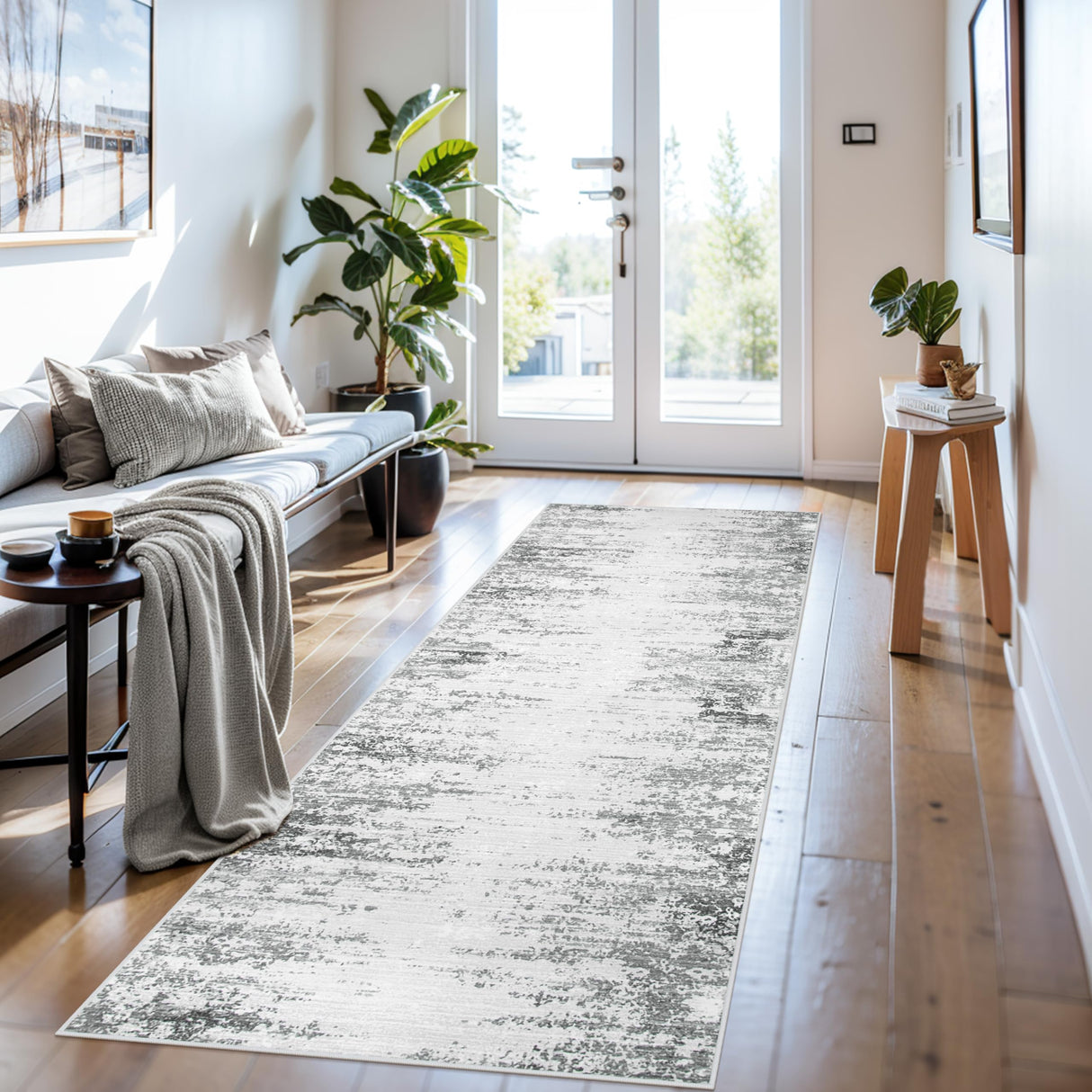 Lahome Abstract Grey Long Runners for Hallways, Washable 2.5x10 Non-Skid Low-Pile Rug Runners for Hallways Non-Slip 10 ft Modern Ombre Indoor Floor Runner for Kitchen Entryway Lahome