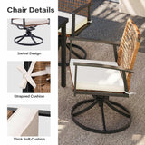 LAUSAINT HOME 7 Pieces Patio Dining Set, Outdoor Furniture Set of 6 Swivel Chairs with Soft Cushion and Iron Slats Table Top with Umbrella Hole, Conversation Set for Backyard LAUSAINT HOME