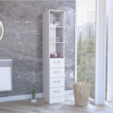 DEPOT E-SHOP Magna Linen Cabinet with Three Shelves, Four Drawers, and Metal Handles, 68" H, White, Bathroom DEPOT E-SHOP