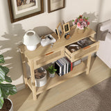 Trironsun Farmhouse Rattan Console Table with 2 Drawers 2 Tier Boho Narrow Long Sofa Table Natural with Open Storage Shelf Wood Entryway Table for Living Room Hallway Foyer (Nature, 39.4 Inch) Trironsun