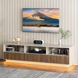 Royalcraft 70" Large TV Stand with Storage and Led Lights, Console Table with 3 Drawers, TV Entertainment Center for up to 75" Television, Wood TV Media Cabinet for Living Room Bedroom, Beige & Walnut RoyalCraft