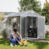 UDPATIO Storage Shed 8 x 10 FT, Resin Outdoor Garden Sheds with Floor Plastic Patio Outdoor Storage with Lockable Door for Tool, Bike, Garbage Gray White UDPATIO