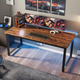 Huuger 55 Inch Desk with Power Outlets, Deeper & Thicker Desktop, Robust Metal Tubes, Computer Desk, Heavy Duty Office Desk, Work Gaming Desk for Home Office, Rustic Brown Huuger