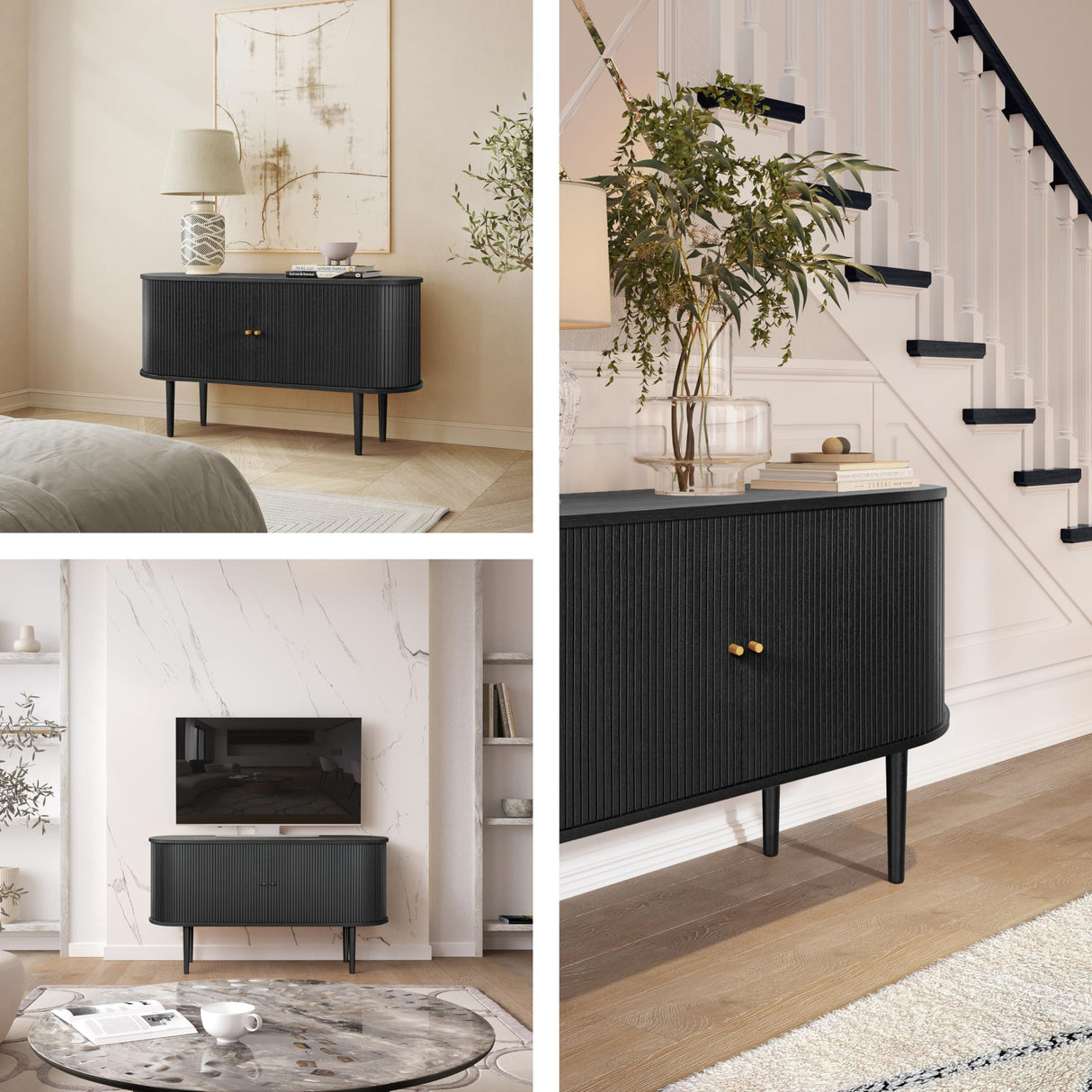 WERMO 55'' Black Sideboard Storage Cabinet with Doors and Shelves - Black Credenza Storage Cabinet for Office, Bedroom Storage Cabinet, Hallway Storage Cabinet, Black Buffet Cabinet (Black Oak) WERMO