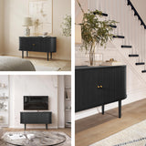 WERMO 55'' Black Sideboard Storage Cabinet with Doors and Shelves - Black Credenza Storage Cabinet for Office, Bedroom Storage Cabinet, Hallway Storage Cabinet, Black Buffet Cabinet (Black Oak) WERMO