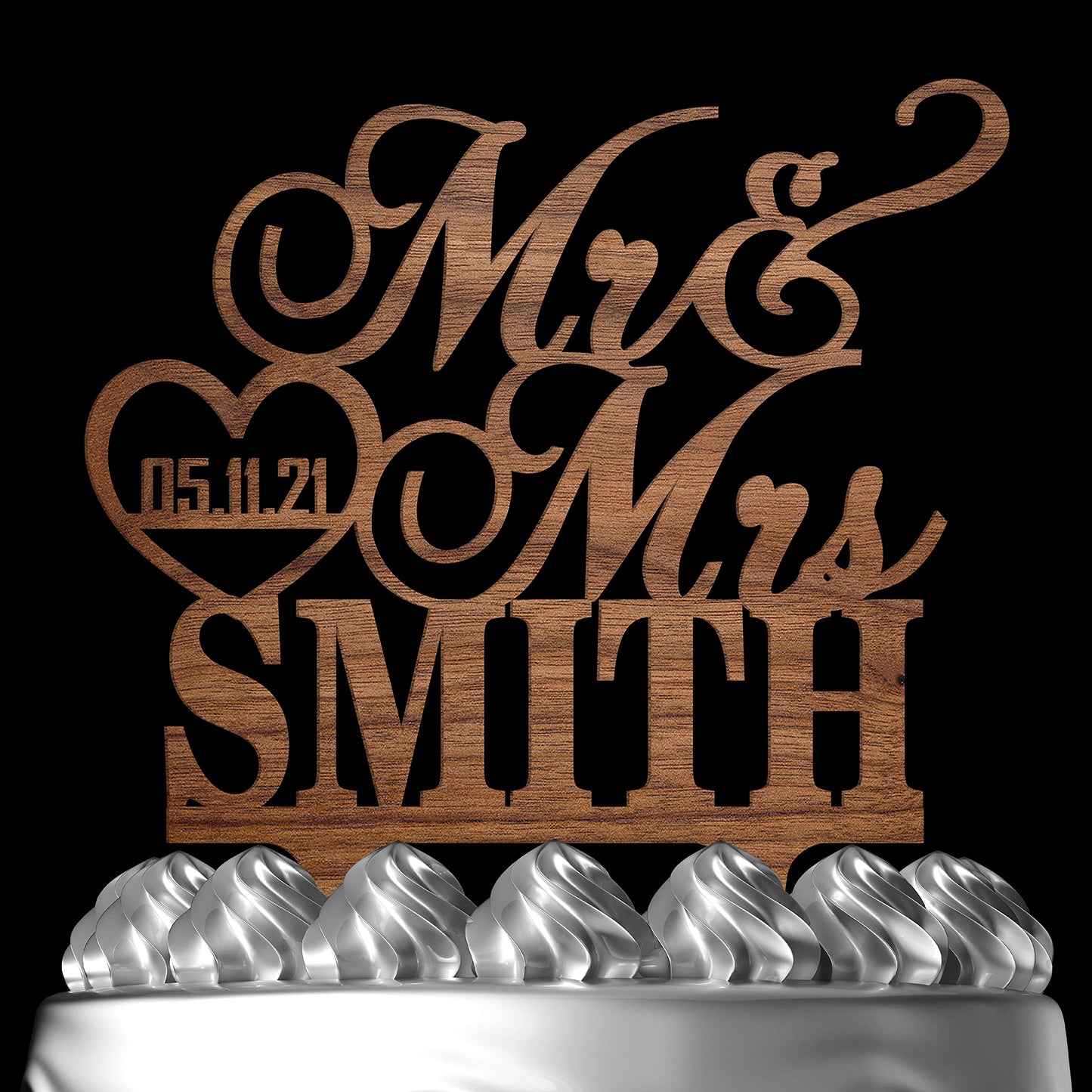 Wedding Cake Toppers, Personalized Mr & Mrs Heart, Customized Wedding Date & Last Name To Be Bride & Groom | Wood Cake Toppers, Wedding Party Cake - WoodArtSupply