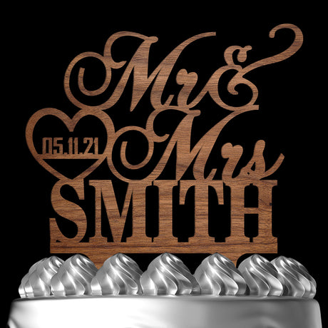 Wedding Cake Toppers, Personalized Mr & Mrs Heart, Customized Wedding Date & Last Name To Be Bride & Groom | Wood Cake Toppers, Wedding Party Cake Sugar Yeti