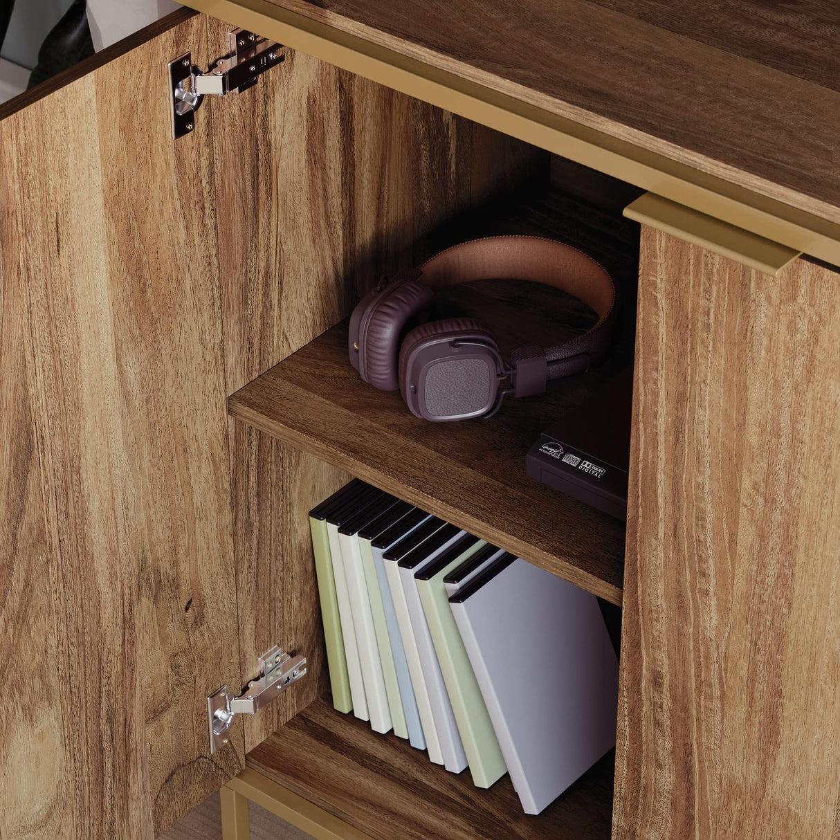 Sauder International Lux Modern Credenza, for TVs up to 65", Sindoori Mango Sauder