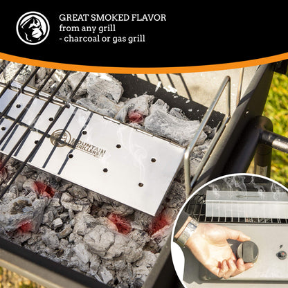 Mountain Grillers Smoker Box for Wood Chips Use a Gas or Charcoal BBQ Grill and Still Get That Delicious Smoky Barbecue Flavored Grilled Meat Hinged Lid for Easy Access polished finish stainless steel