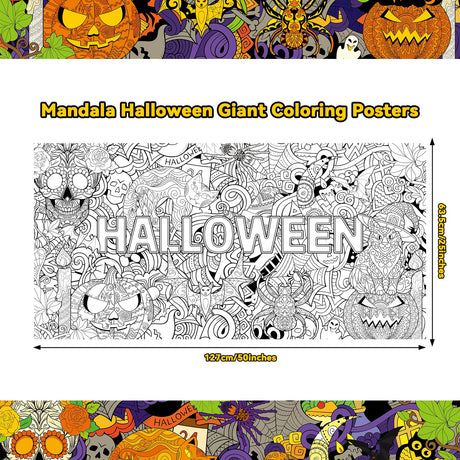 ZOIIWA Halloween Giant Mandala Coloring Posters for Kids Adult Halloween DIY Drawing Coloring Tablecloth Mandala Holiday Coloring Poster for Home School Wall Decor Drawing Games DIY Painting Crafts ZOIIWA