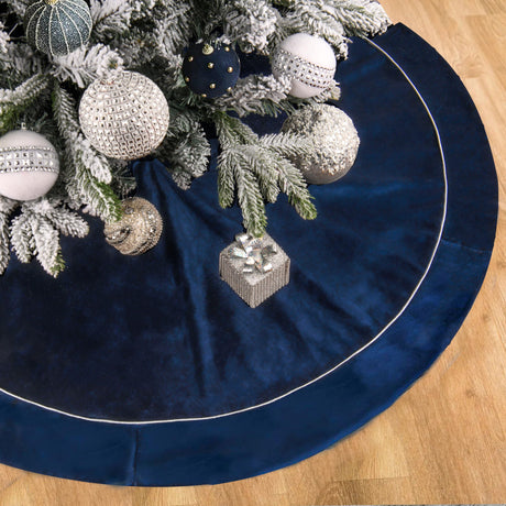 Christmas Velvet Tree Skirt, 48 inches Large Fur Plush Tree Skirts, Xmas Tree Skirt for Holiday Ornaments Party Rustic Vintage Christmas Tree Decorations (Blue) BUVANE
