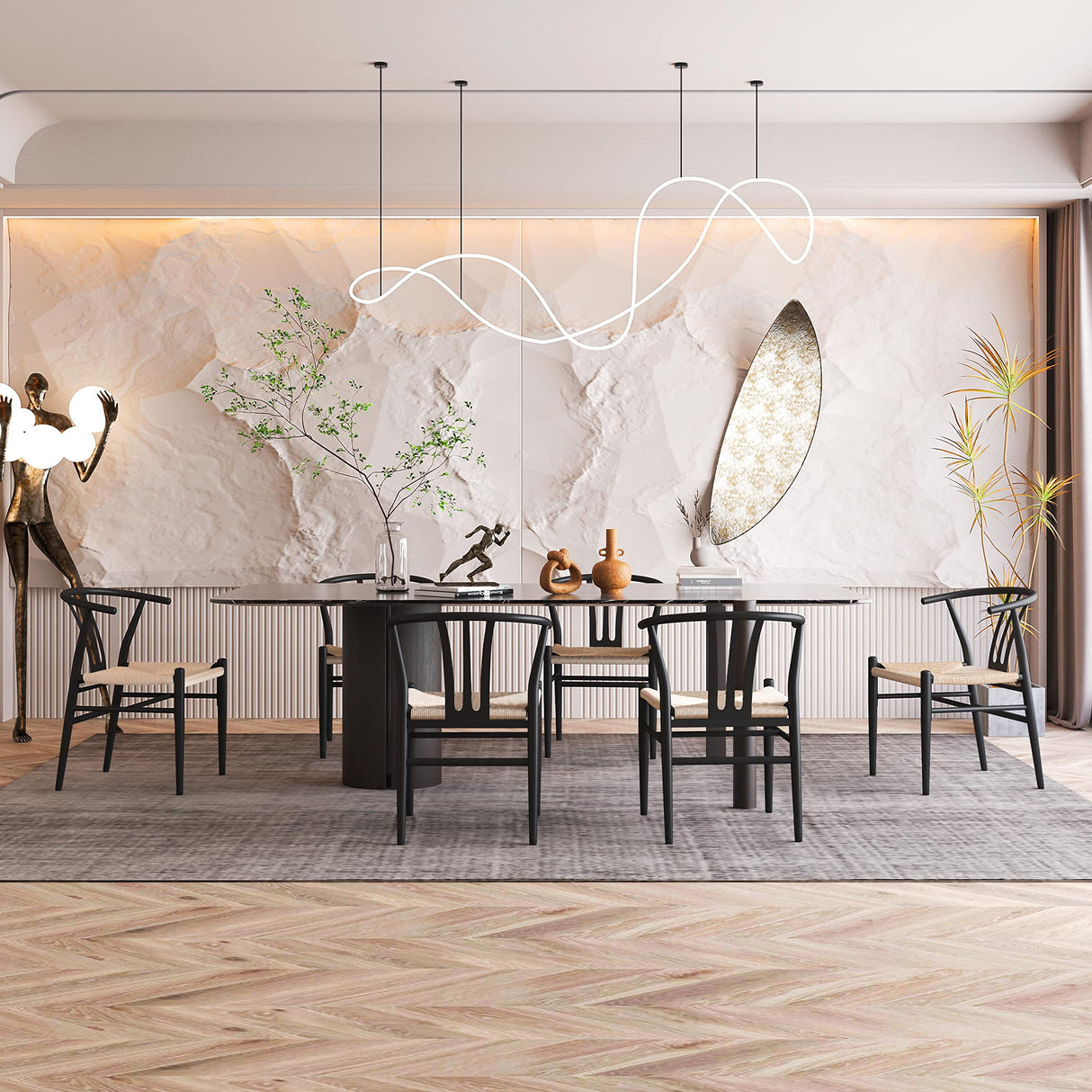 Yaheetech 2PCS Weave Chair Mid-Century Modern Dining Chair Rattan Chair Weave Dining Chair Armchairs Black Dining Chair Accent Chair for Kitchen, Dining, Living Room Side Chairs Hemp Seat, Black Yaheetech