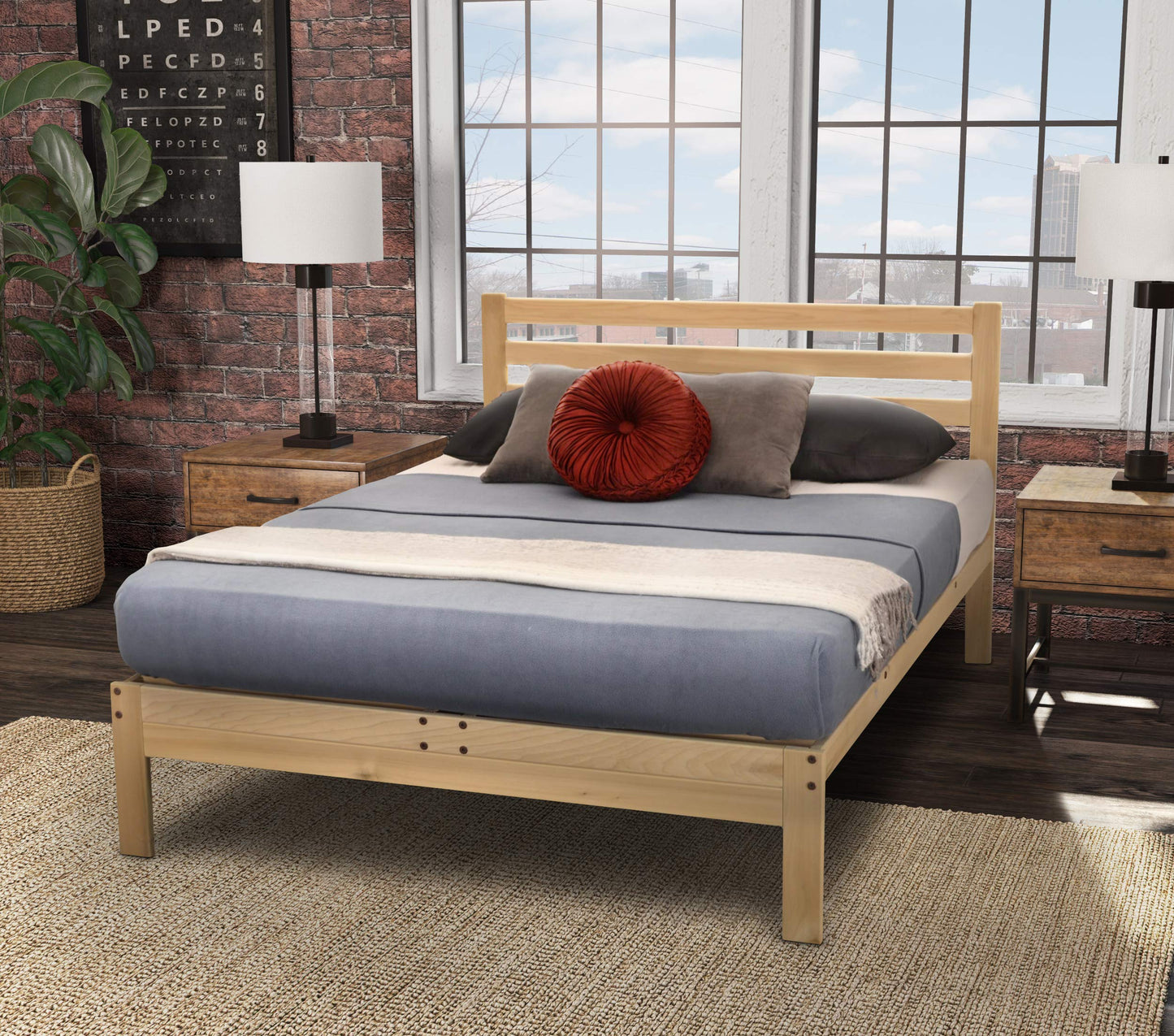 Lexington King Platform Bed - Unfinished Natural Wood Frame with Slatted Headboard - Easy Assembly, No Box Spring Required - WoodArtSupply