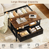 FABATO Flip Top Coffee Table, Square Coffee Tables Metal Wood, Farmhouse Lift Up Coffee Table Cocktail Table with Wire Mesh Barn Door and Storage, Steel Frame, Small Tea Table for Living Room, Black FABATO