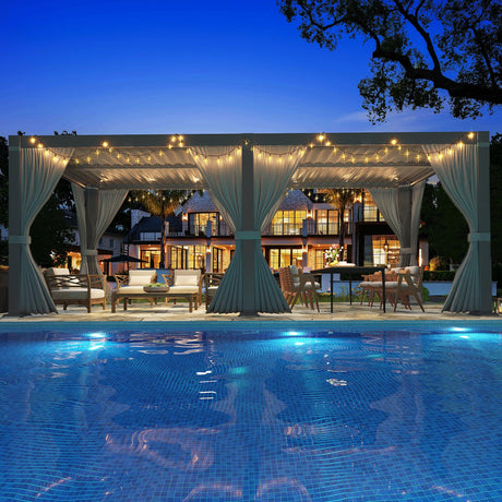 Airwire Pergola 10x20 Ft Louvered Pergola Aluminum Outdoor Pergolas W/Adjustable Roof, Waterproof Curtains and Nets Outdoor Gazebo for Deck,Patio,Backyard and Garden AirWire