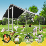 Large Metal Chicken Coops 12.8Lx9.84Wx6.6H FT for 8/10/16 Chickens with Run, Walk in Chicken Run Chicken Pen with Cover and Feeding Door, Spire Poultry Cage Hen House Runs for Yard with Cover 797Audio