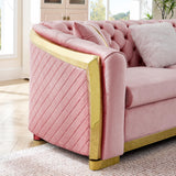 KEIKI 106" L-Shaped Luxury Velvet Chesterfield Sectional Sofa with Gold Stainless Steel Accents and 5 Pillows, Mid-Century Oversized 5-Seater Button Tufted Couch, Easy Assembly, for Living Room, Pink KEIKI