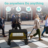 Collapsible Wagon Cart with Wheels Foldable - Folding Utility Heavy Duty Wagons Carts with Cover for Grocery Sports Garden Shopping Camping ROSONG