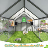 Large Catio Outdoor Cat Enclosure, 53.5ft² Extra Large Outdoor Catio for Multiple Cats, Big Wooden Walk-in Outside Cattery Cat Run with Weatherproof Full Cover, Window Access Avaliable, Grey COZIWOW