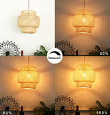 Plug in Pendant Light Rattan Hanging Lights with Plug in Cord Bamboo Hanging Lamp Dimmable,Handmade Woven Boho Wicker Basket Lamp Shade,Plug in Ceiling Light Fixture for Living Room Bedroom Kitchen QIYIZM
