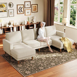 Kidirect 106" Beige U Shaped Couch with Chaises, Corduroy Sectional Couches for Living Room No Tool Assembly, 4 Seats Loveseat Sofa Comfy Sectional Sofas for Living Room Apartment Home 900lb Load Kidirect