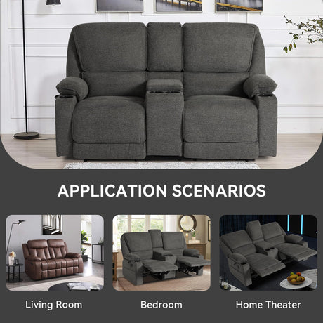 LOUVIXA 67.9" RV Loveseat Recliner Double Recliner RV Sofa, Wall Hugger Reclining RV, Manual Reclining Sofa, RV Theater Seats, Home Theater Seating, RV Theater Seating, RV Furniture, Dark Gray LOUVIXA