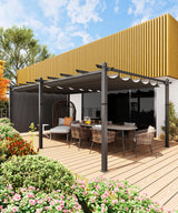 GarveeLife 12x20 Ft Aluminum Pergola, Outdoor Metal Pergola with Adjustable Canopy, Reinforced Frame Outdoor Shelter for Backyard, Garden and Deck - Gray GarveeLife