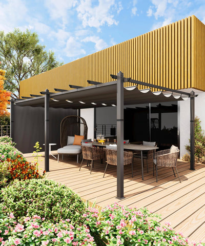 GarveeLife 12x20 Ft Aluminum Pergola, Outdoor Metal Pergola with Adjustable Canopy, Reinforced Frame Outdoor Shelter for Backyard, Garden and Deck - Gray